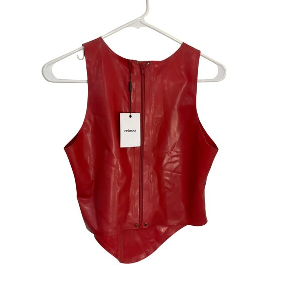 Miaou Jinx Top in Strawberry Large New Womens Faux Leather Vegan Cropped Tank - Picture 7 of 15